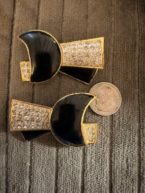 Valentino vintage Gold-Tone Black Enamel and Crystal Clip Earrings